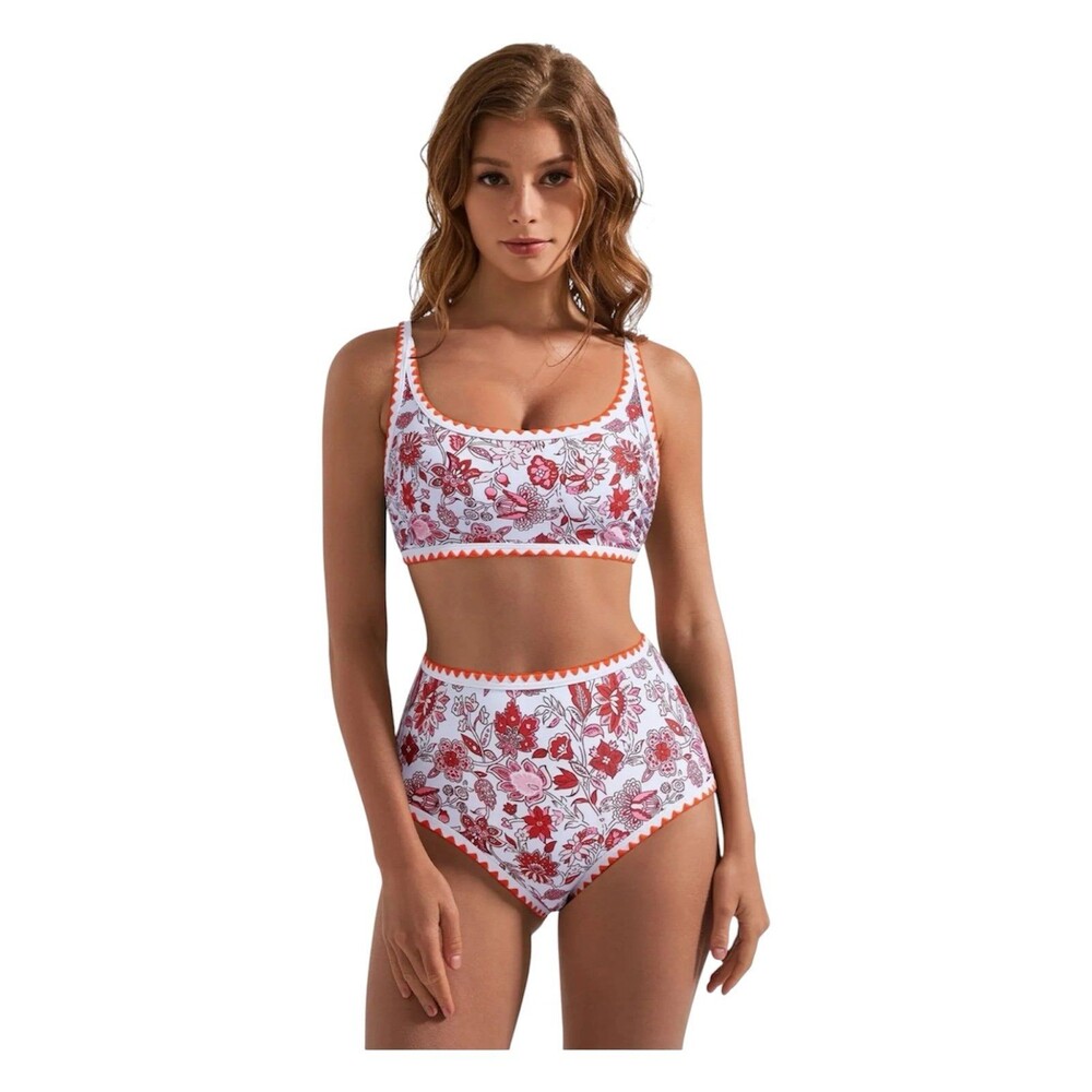 Women’s Orange Floral 2 Piece Swimsuit Size Large New Bikini Set
